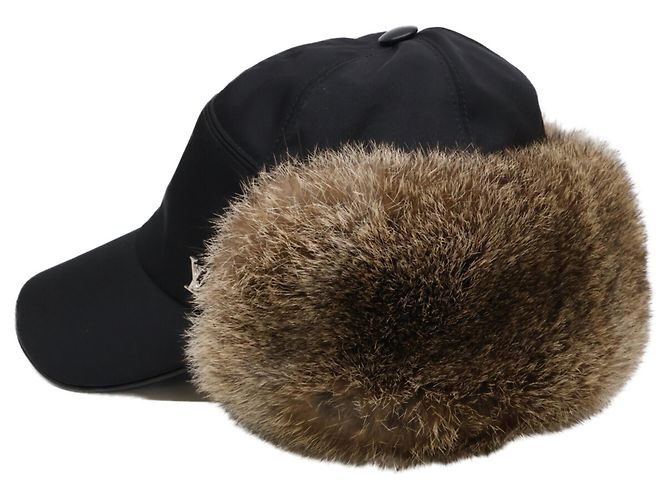 Cappellino Louis Vuitton in nylon e pelliccia di coniglio nero - vista 3