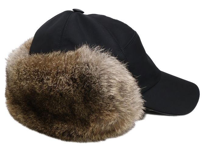 Cappellino Louis Vuitton in nylon e pelliccia di coniglio nero - vista 5