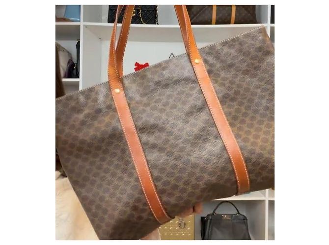 Céline Celine Tote Bag in tela Macadam Marrone - vista 4
