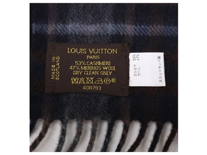 Stola con frange in lana e cashmere a quadri tartan Louis Vuitton Marrone - vista 6