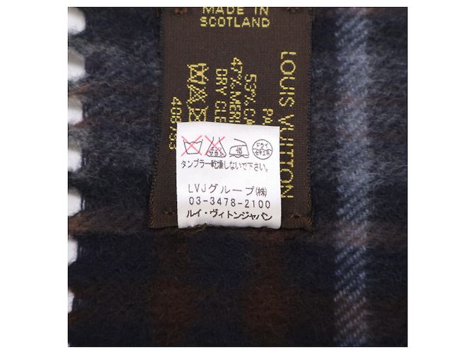 Stola con frange in lana e cashmere a quadri tartan Louis Vuitton Marrone - vista 7