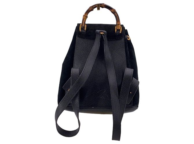 Bamboo Gucci Piccolo zaino e borsa a tracolla in scamosciato nero vintage con bambù - vista 3