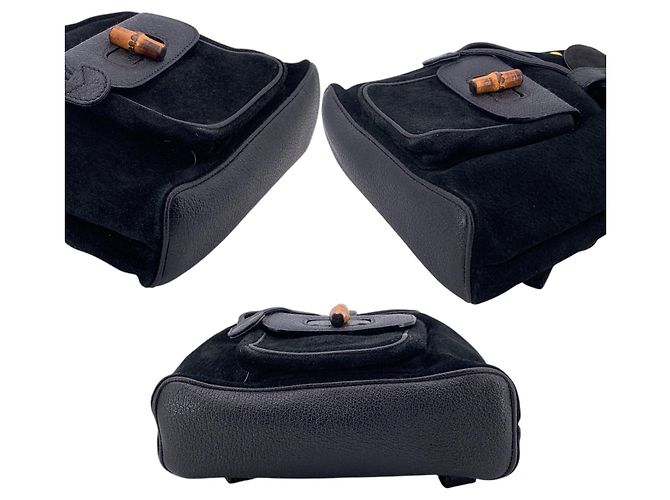 Bamboo Gucci Piccolo zaino e borsa a tracolla in scamosciato nero vintage con bambù - vista 4