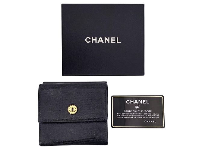 Timeless Chanel Vintage Black Leather Double Compact Coco Wallet - view 2