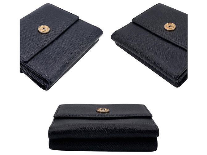 Timeless Chanel Vintage Black Leather Double Compact Coco Wallet - view 4