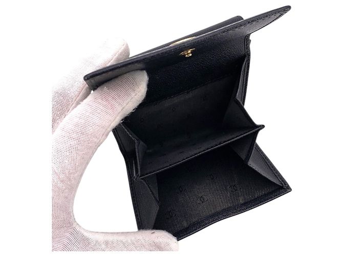 Timeless Chanel Vintage Black Leather Double Compact Coco Wallet - view 5