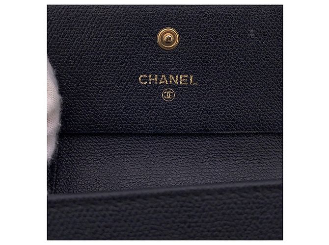 Timeless Chanel Vintage Black Leather Double Compact Coco Wallet - view 6