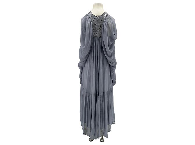 Autre Marque Blaues Chiffonkleid - Ansicht 2