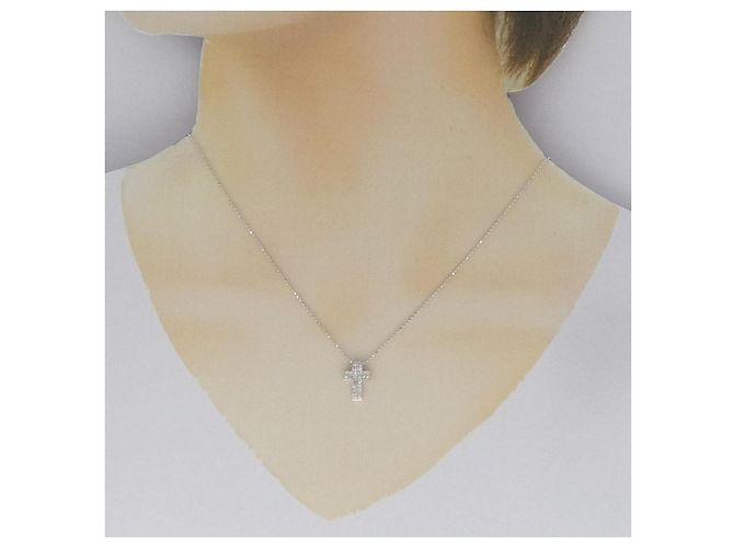 Autre Marque Collana con Croce in Diamanti in Oro Bianco Au750 Argento - vista 6