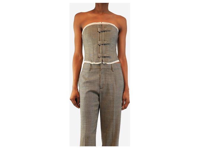 Alessandra Rich Bustier de lana gris con hebillas - talla UK 8 - vista 3