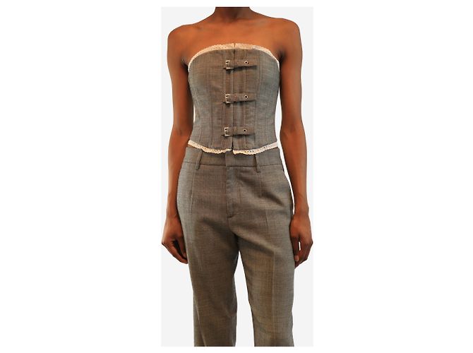 Alessandra Rich Bustier de lana gris con hebillas - talla UK 8 - vista 4