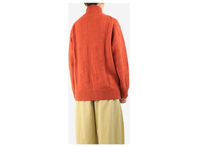 Hermès Orangefarbener Wollstrickjacke mit Reißverschluss - Größe UK 10 - Ansicht 2