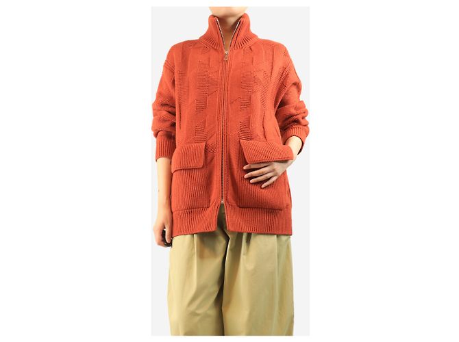 Hermès Orangefarbener Wollstrickjacke mit Reißverschluss - Größe UK 10 - Ansicht 3