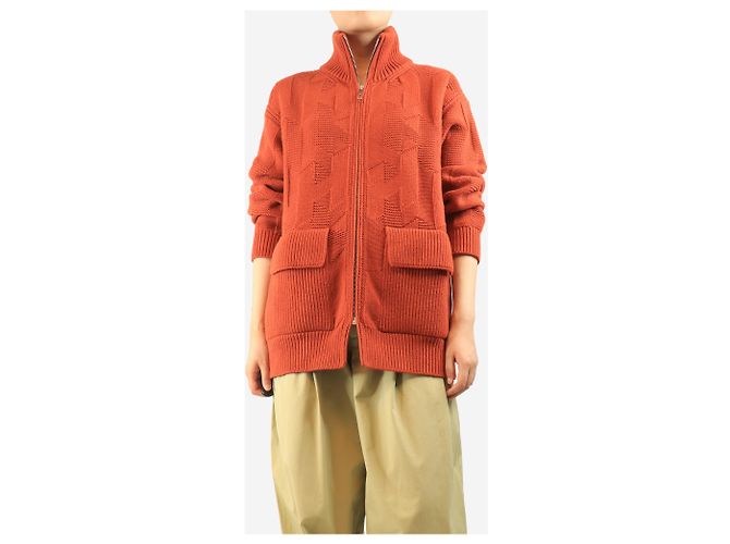 Hermès Orangefarbener Wollstrickjacke mit Reißverschluss - Größe UK 10 - Ansicht 4