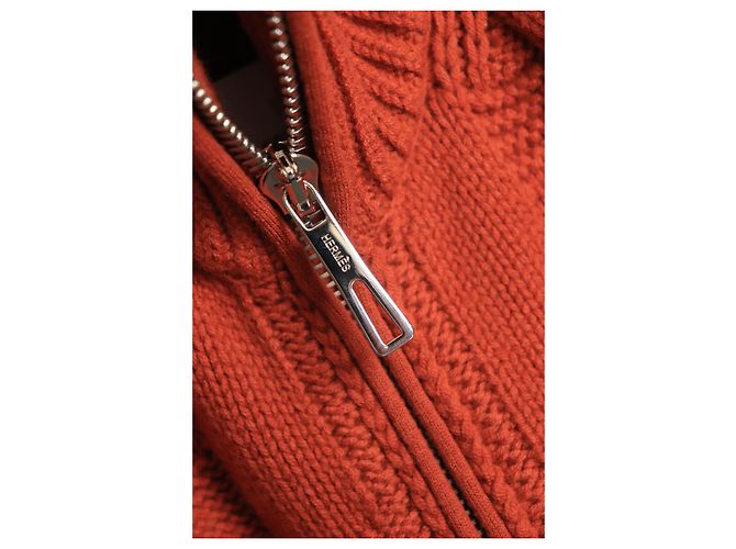 Hermès Orangefarbener Wollstrickjacke mit Reißverschluss - Größe UK 10 - Ansicht 5
