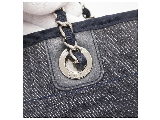 Chanel Deauville Chain Tote Bag Blau - Ansicht 9