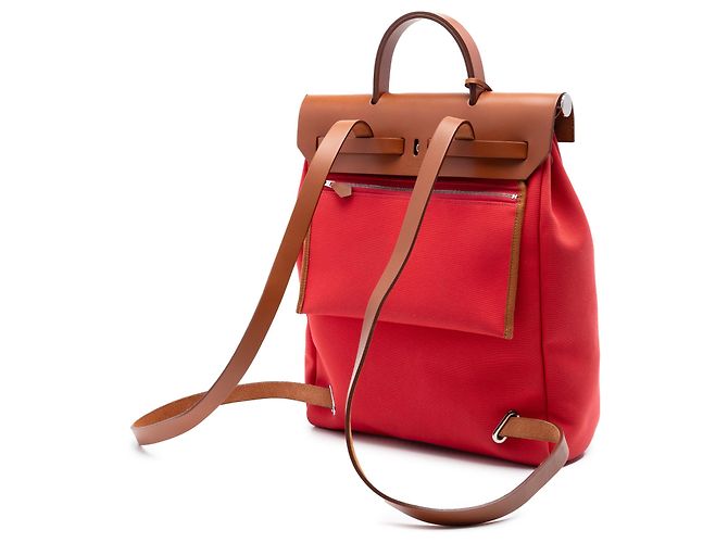 Zaino Hermès Red Toile Herbag A Dos Zip Retourne Rosso - vista 2