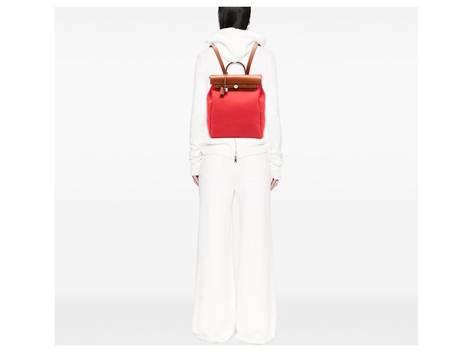 Zaino Hermès Red Toile Herbag A Dos Zip Retourne Rosso - vista 6