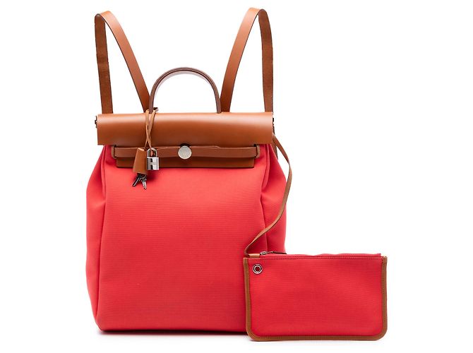 Zaino Hermès Red Toile Herbag A Dos Zip Retourne Rosso - vista 7