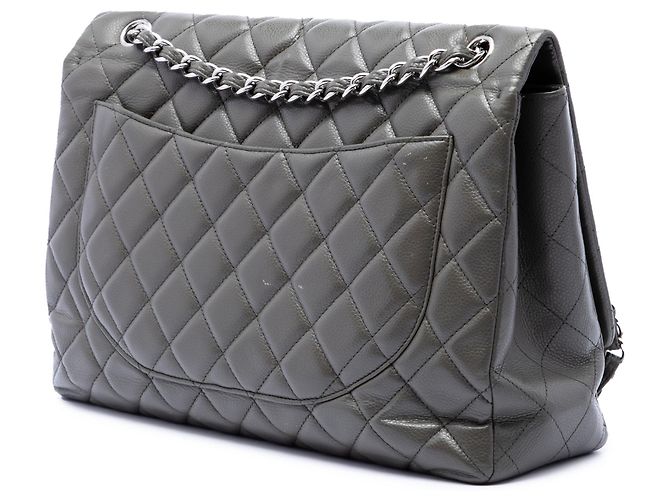 Chanel Gray Maxi Classic Caviar Single Flap Marrom Cinza antracite - vista 2