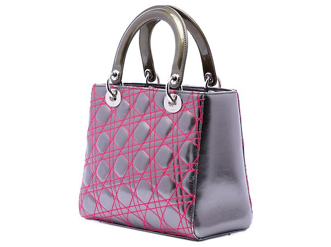 Dior Grigio Anselm Reyle Medium Cannage Lady Dior in agnello metallizzato Marrone Grigio antracite - vista 2