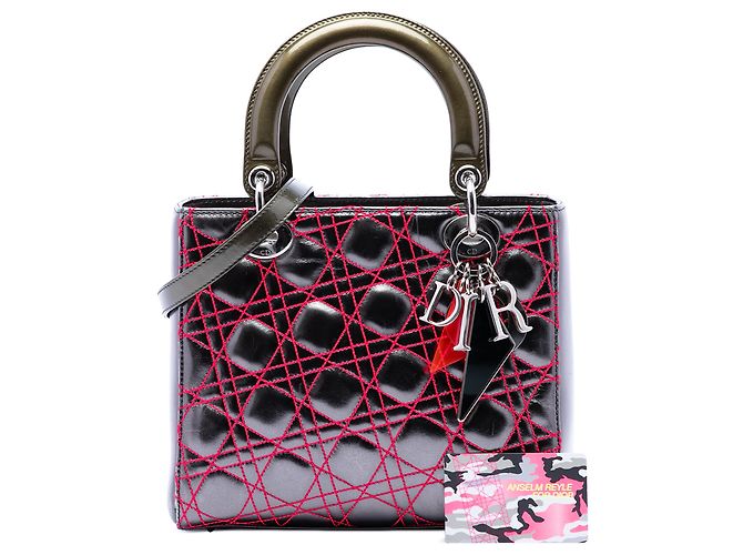 Dior Grigio Anselm Reyle Medium Cannage Lady Dior in agnello metallizzato Marrone Grigio antracite - vista 7