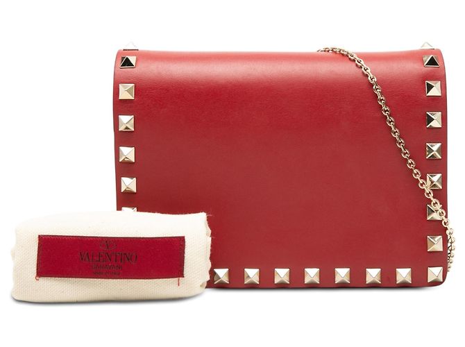 Pochette Valentino in pelle rossa con catena Rockstud Rosso - vista 8
