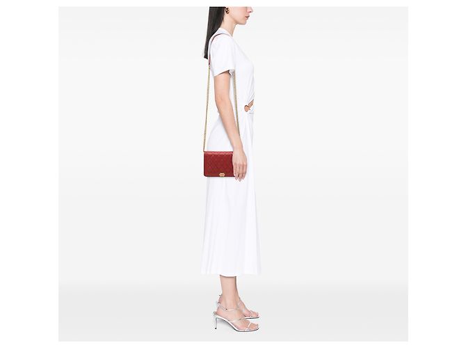Portafoglio Chanel Boy in caviar trapuntato rosso con catena - vista 7