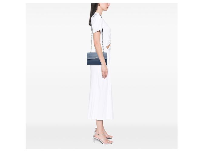 Borsa a tracolla Prada in pelle Saffiano blu con doppia chiusura a vite Blu scuro - vista 7