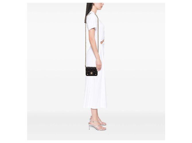 Chanel Blue Mini Gestepptes Denim Double You Kartenetui mit Kette Blau Marineblau - Ansicht 6