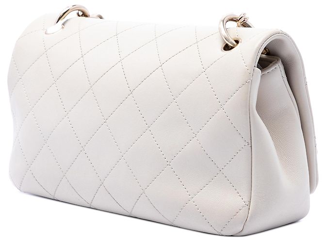 Chanel White Large Quilted Lambskin Twist Chain Enamel CC Flap Bianco Bianco sporco - vista 2