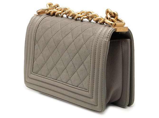 Chanel Boy Flap in Caviar trapuntato marrone Small Taupe - vista 2