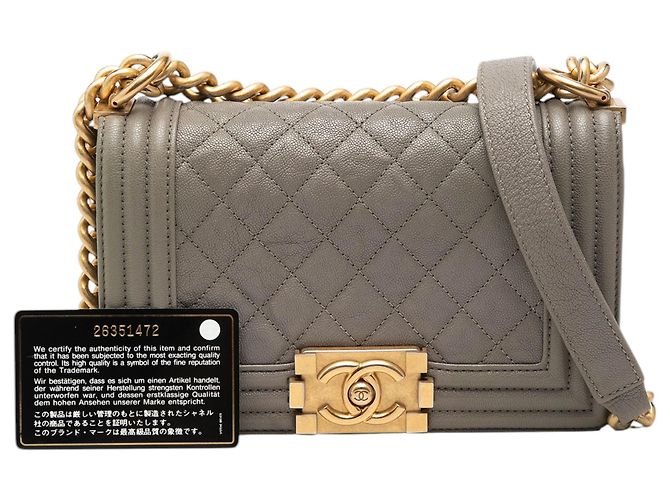 Chanel Boy Flap in Caviar trapuntato marrone Small Taupe - vista 8