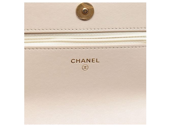 Wallet On Chain Carteira com corrente Chanel 19 em couro de cordeiro acolchoado marrom Bege - vista 5