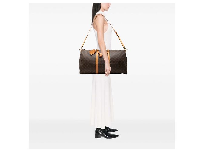 Louis Vuitton Marrone Monogram Keepall Bandouliere 60 - vista 7