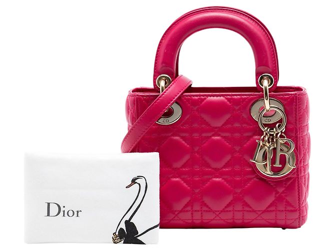 Lady Dior Mini in agnello cannage rosa di Dior - vista 7