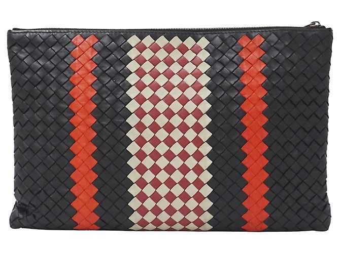 Clutch in pelle Bottega Veneta Nero Rosso - vista 2