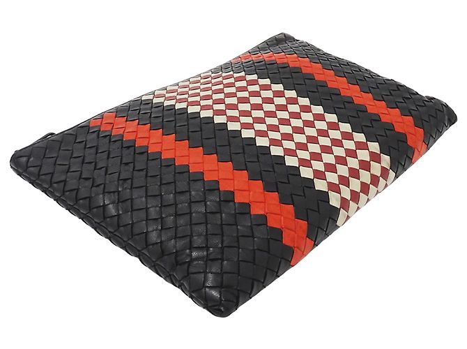 Clutch in pelle Bottega Veneta Nero Rosso - vista 3