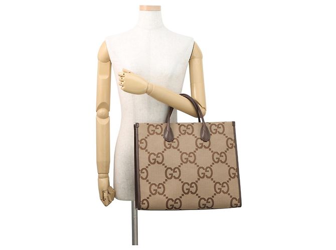 Gucci Jumbo GG Canvas Leder Tote Bag Braun Beige - Ansicht 4