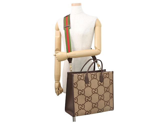 Gucci Jumbo GG Canvas Leder Tote Bag Braun Beige - Ansicht 5