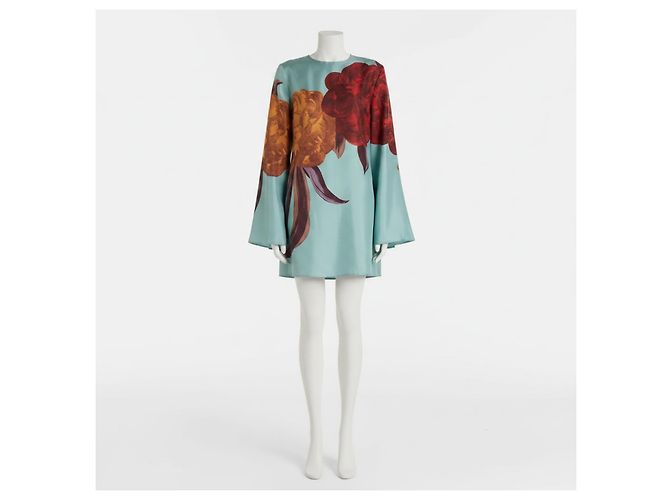 Autre Marque La DoubleJ Seidenkleid mit Blumenprint Rot Hellblau - Ansicht 3