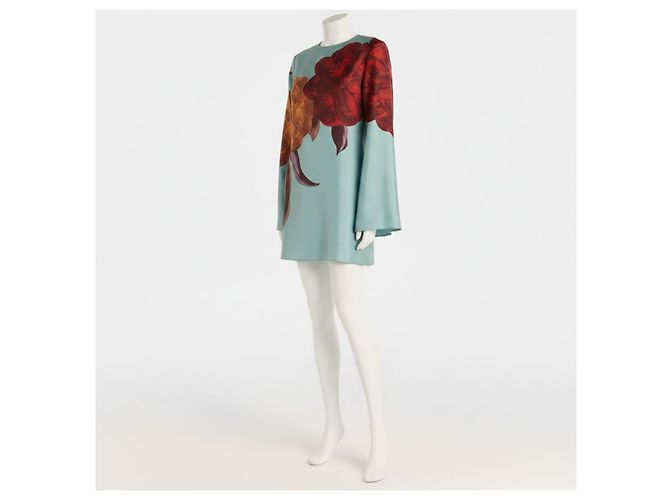 Autre Marque La DoubleJ Seidenkleid mit Blumenprint Rot Hellblau - Ansicht 4