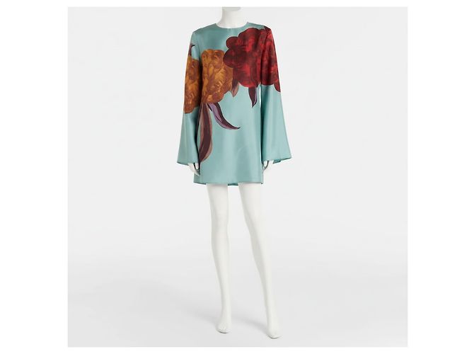 Autre Marque La DoubleJ Seidenkleid mit Blumenprint Rot Hellblau - Ansicht 5