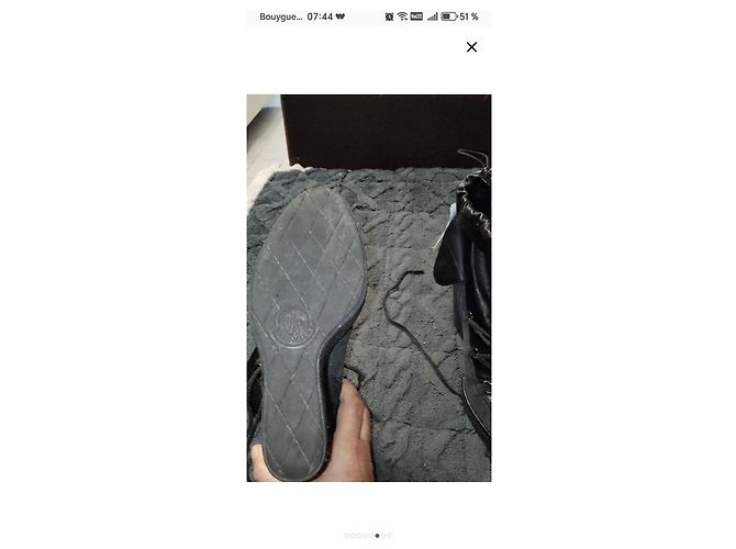 Moncler Stivali con Zeppa in Pelle e Camoscio Nero - vista 6