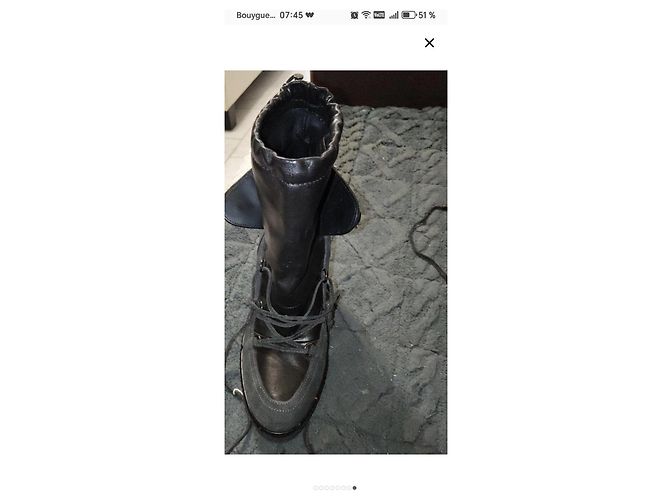 Moncler Stivali con Zeppa in Pelle e Camoscio Nero - vista 8