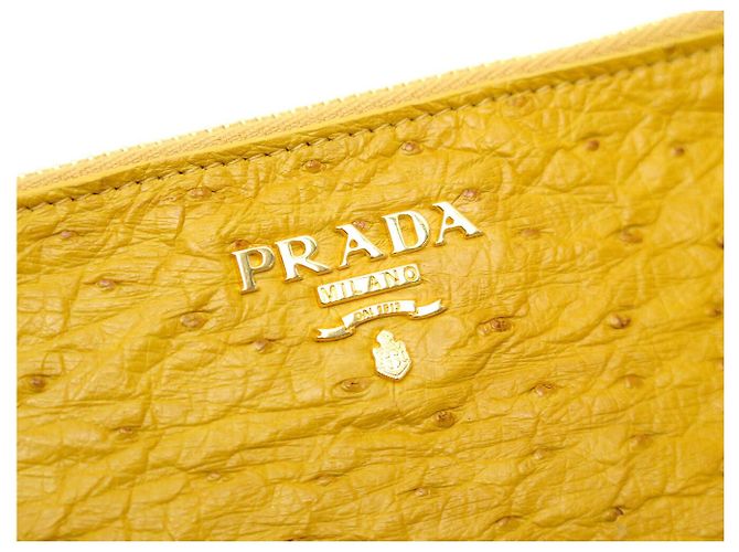 NEUER PRADA KARTENHALTER 1M1154 AUS STRAUSSENLEDER SONNENGELB - Ansicht 5