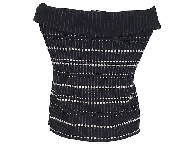 Top cropped Alexander McQueen monocromático com detalhes em boucle ombro a ombro em algodão preto - vista 3