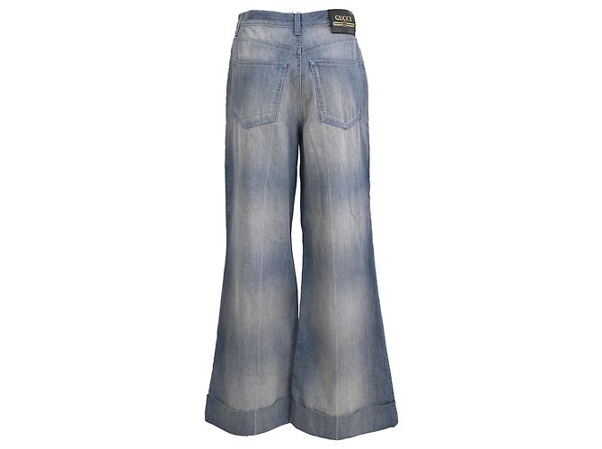 Jeans Gucci Washed Bell-Bottom in cotone blu - vista 3