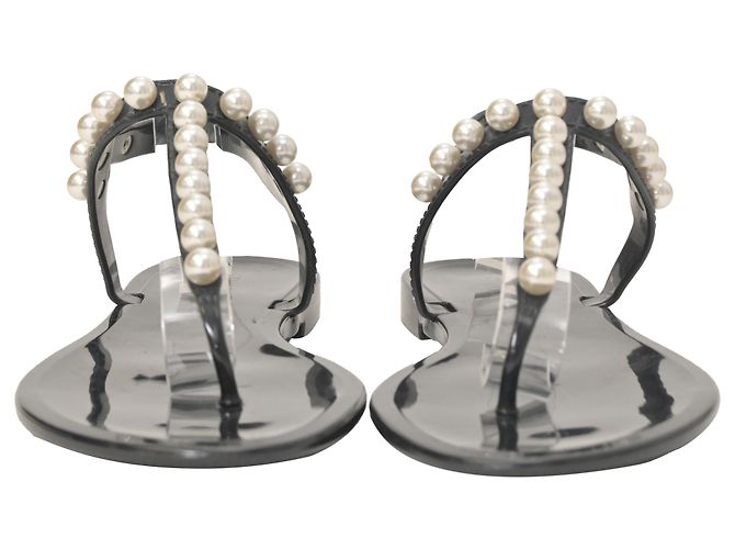 Sandali Jelly Stuart Weitzman Goldie decorati con perle finte in gomma nera Nero - vista 2