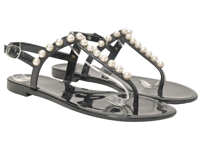 Sandali Jelly Stuart Weitzman Goldie decorati con perle finte in gomma nera Nero - vista 4